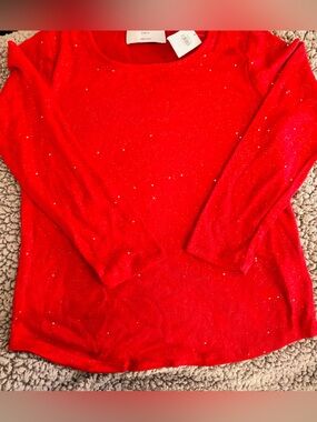 Old Navy Red Glitter Long Sleeve Scoop Neck Top
